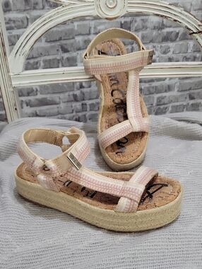 Sam Edelman Pink and Cream Espadrille Platform Strappy Sandals Womens 8